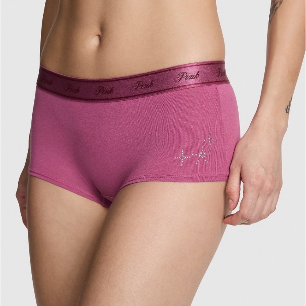 ✨VS Pink Ltd. Edition bling cotton boyshort panty sz L NWT
